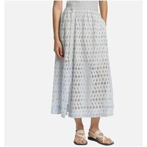 Lilla P Blue Eyelet Lace Side Button Cotton Midi Skirt NEW Small Coastal Cowgirl